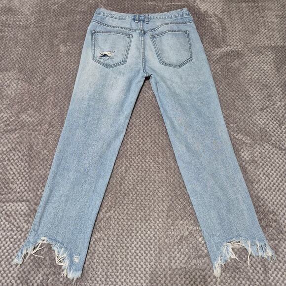 Free People We The Free Jeans Women 27 Chewed Up Distress Raw Hem Mid Rise Denim - Picture 2 of 11